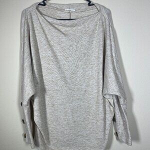 First Love Women's Cream Bat Wing Button Long Sleeve Sweater Top M/L!